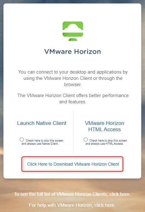 VMware Horizon downloads page