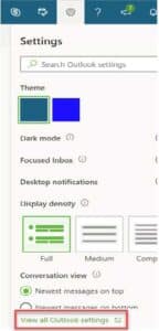 Outlook Settings Screenshot